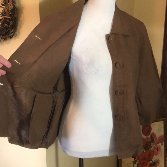 J JILL size Medium 100% Linen Jacket Empire BellSleeve LagenLook Fabric Buttons - Picture 9 of 16